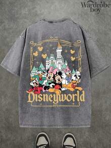 Disney Printed Wash Water T-Shirt,Retro Disney Park T-Shirt: Vacation T-Shirt With Mickey And Friends, Couple T-Shirt,Unisex,High-Quality Pure Cotton T-Shirt,Suitable For All Seasons, Comfortable And Breathable| Exquisite Design | The Best Choice For Giving Gifts - 淺灰色 - 查看 3