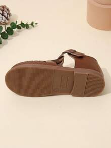 Children's Fashion Flat Hook And Loop Sandals, Flower Hollow-Out Design - Brown - View 6