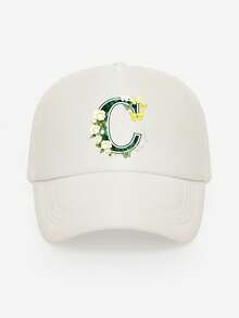 1pc Unisex Butterfly & Flower Letter Print Breathable Mesh Cap, Choose From 26 Letters, Fashionable Lightweight Sun Protection Hat For Spring/Summer Outdoor Daily Use, Suitable As Gift - White - View 16