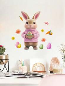 1PC Easter Bunny Window Sticker - Waterproof PVC Wall Sticker, Suitable For Bedrooms, Living Rooms, Porches, And Windows. A Festive Spring Home Decor Gift For Family And Friends. Ideal For Room Decoration, Wall Decoration, Bathroom Decoration, Bedroom Decoration, Living Room Decoration, House Decoration, Home Decor, Living Room Wall Art, And Wallpaper Stickers. - Easter Bunny - View 2