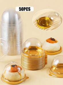 50套加厚圆形蛋黄糕点包装盒（带盖和底）、甜点蛋糕托盘和透明独立包装盒 - 彩色 - 查看 6