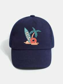 1顶幼儿男童（1-7岁）恐龙图案棒球帽，网眼后幅，热带冲浪图案网眼帽，儿童沙滩公园日常防晒帽，夏季 - 1PC - 查看 8