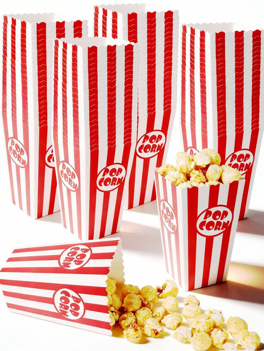 10PCS/1PC/Red White Striped Popcorn Box 11.5x7x5CM Disposable Party Popcorn Container - Small Size: Red and White Vertical Striped POP Style - View 1