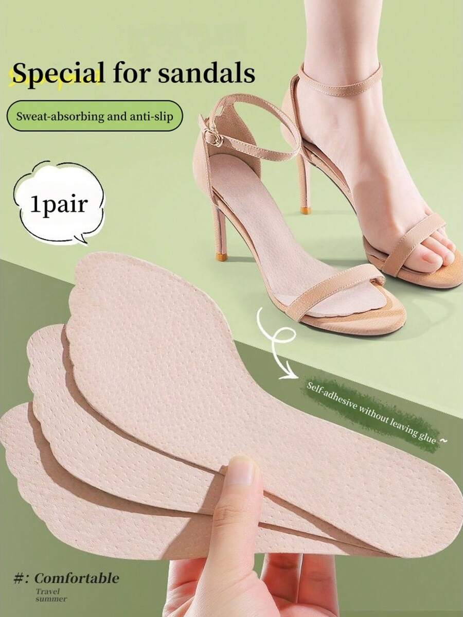 1 Pair Women's Non-Slip, Sweat-Absorbent, Self-Adhesive 3/4 Insoles, Lightweight And Thin, Suitable For Women's Shoes, High Heels, Summer Sandals, Easter Decorations, Wedding Supplies And Other Accessories