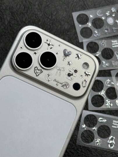 Y2K美学3D银色吊坠贴纸+相机镜头保护膜套装，兼容，春季礼物