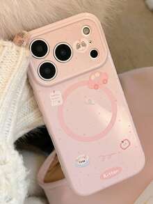 Minimalist Fashionable Cartoon Cute Cat Magnetic Phone Case Suitable For IPhone 17 16 15 14 13 12 11 - Pink - View 1