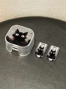 可爱黑猫图案 TPU 三件套，卡通黑猫透明 TPU 充电器保护套，兼容苹果 20W 英规快充，包含黑猫造型可爱墙式充电器保护套和线缆保护套，是送给女性女孩的理想生日礼物。 - 黑色貓咪 - 查看 6