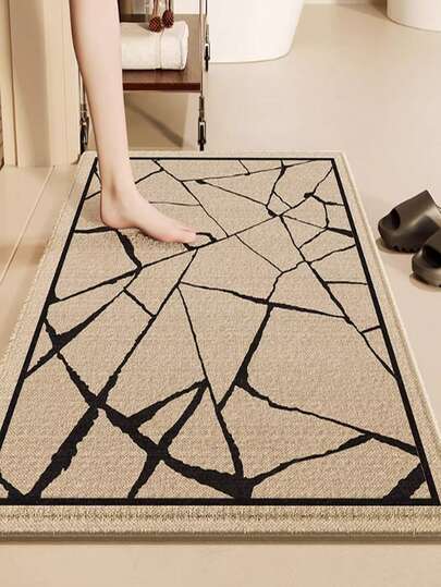 1pc French Stone Patterned Bathroom Floor Mat, Soft And Absorbent Floor Mat, Thick Foot Mat For Bathroom And Toilet, Imitation Cashmere Carpet For Home Entrance, Carpet For Bathroom Games, Guest Hall, Bedroom Area