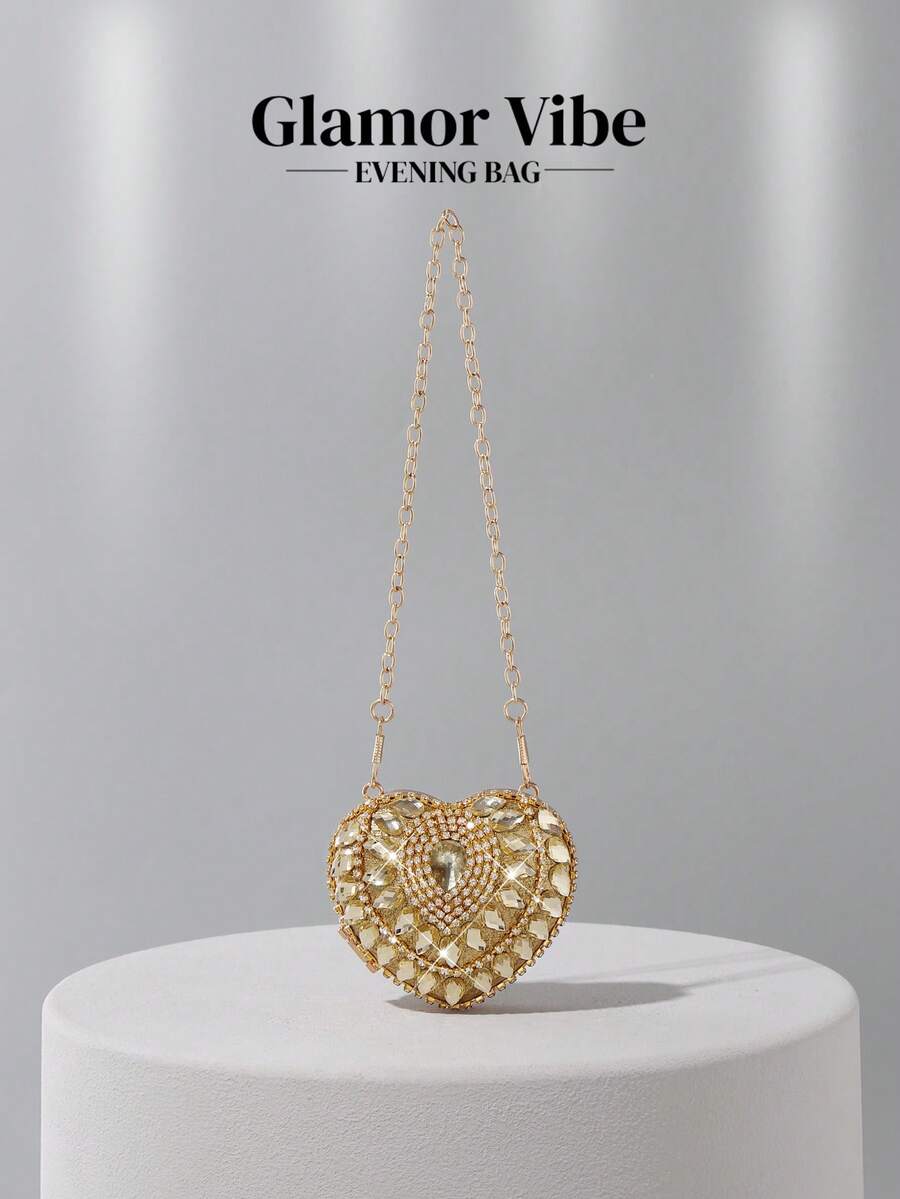 闪亮迷你心形钻石晚宴包/斜挎包，适合正式场合、派对、婚礼，时尚单肩包，生日/情人节礼物