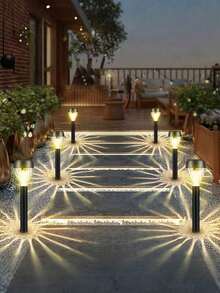 2个太阳能LED草坪灯，暖白光LED路径灯，椭圆形瀑布图案，耐用ABS材质，扁平安装设计，易于安装，适用于花园、庭院、走廊、草坪、景观、走道，防水 - 草坪燈 - 查看 10