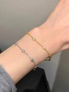 1 chiếc vòng tay bằng thép không gỉ kiểu dáng tối giản, sang trọng, đính đá Zirconia, họa tiết bong bóng, phụ kiện đa năng dành cho nữ. - Vòng tay kim cương bong bóng - Xem 3