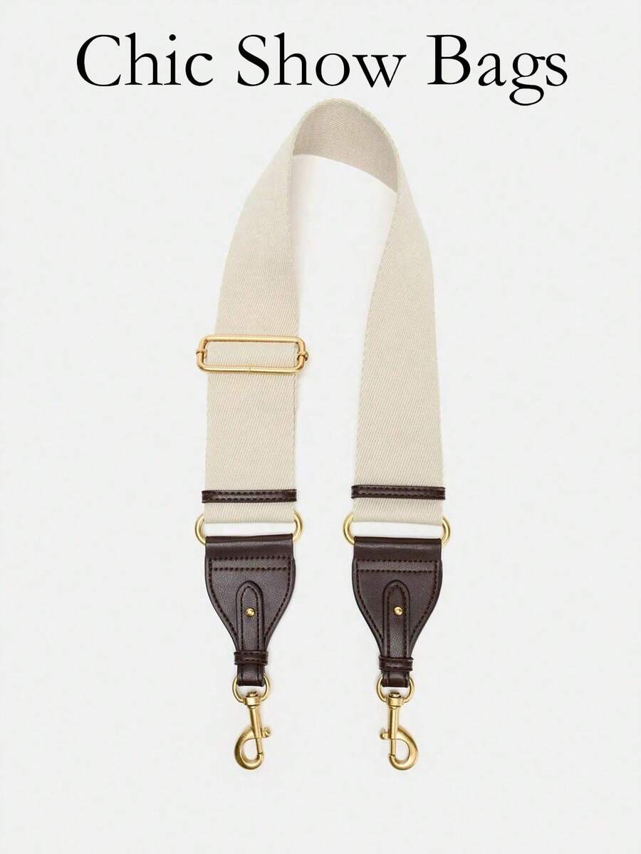 Wide Adjustable Shoulder Strap; Metal Buckle Closure; Mixed Material Design - Coffee - View 1