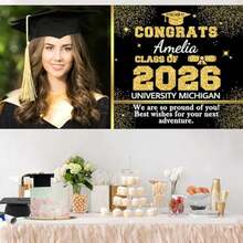 1pc Personalized Graduation Banner With Photo Name Class Of 2026 Custom Graduation Backdrop Congratulations Graduate Party Decorations Supplies Congrats Grad Banners Yard Sign Graduation Gifts - Color3 - View 5