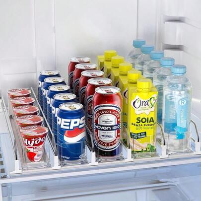 Soda Can Dispenser For Refrigerator,Self-Pushing Drink Organizer For Fridge, Width Adjustable Fridge Organization, Beer Pop Can Water Bottle Drink Dispenser For Fridge (15.1"D) White (5 Row)