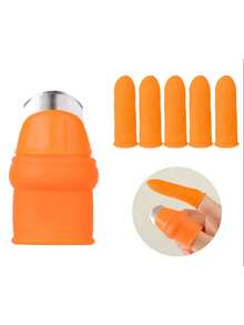 [5pcs] Thumb Knife Vegetable Herb Stripper Finger Protector, Kitchen Gadget For Picking Chili Pepper, Beans, Peas, Fingernail Protector, Vegetable Picking Tool - Orange - View 3