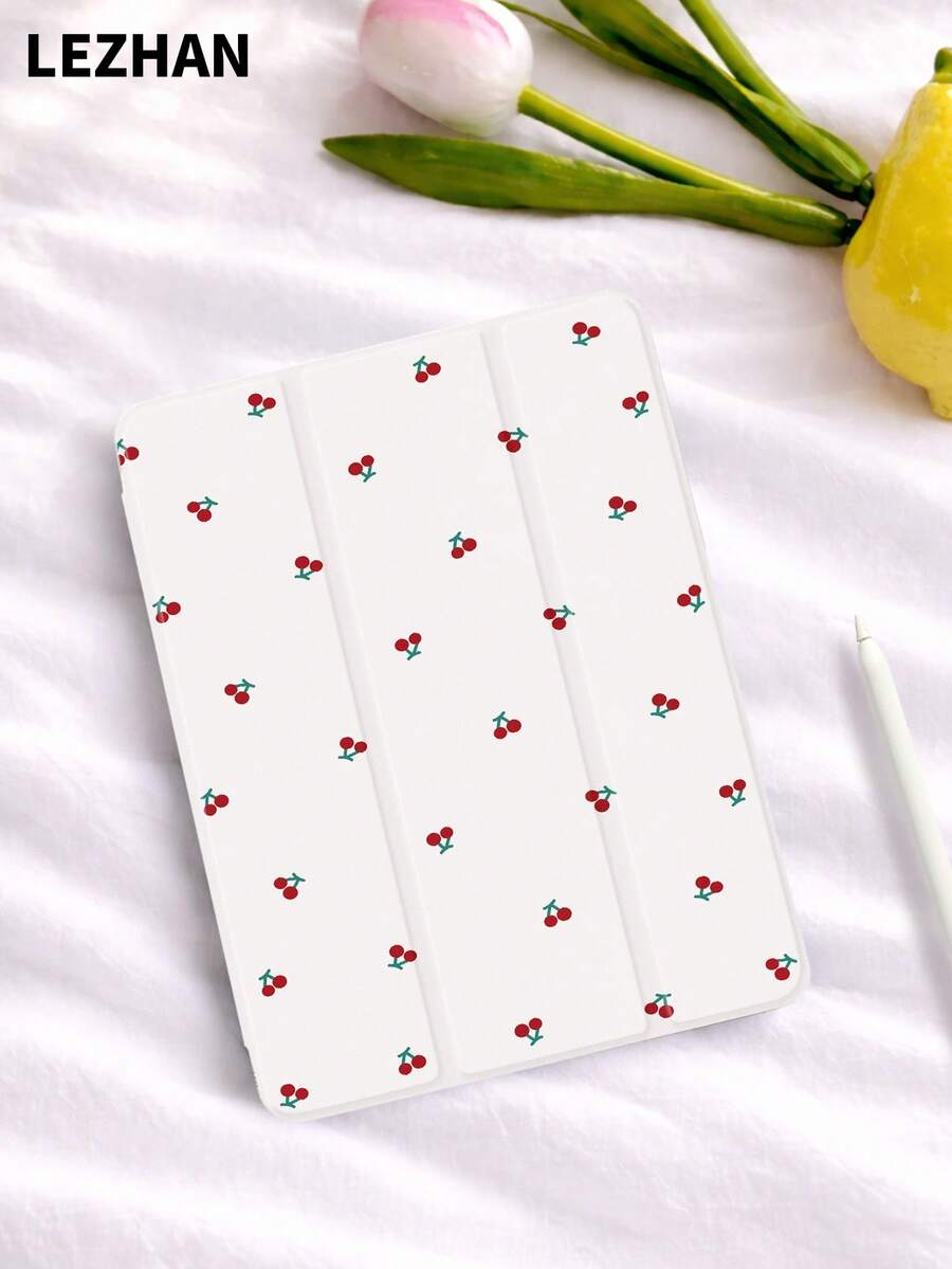 1 件装极简樱桃图案平板电脑保护套，带笔槽，防摔，三折式支架保护壳，兼容 10.2 英寸、11 英寸（2021/2020/第十代）、(A16) 11 英寸（第十一代，2025 年）、第八/第九/第十代、Galaxy Tab A8 10.5 英寸（2022 年）、Matepad 10.4 英寸/Tab，支持睡眠/唤醒功能，浪漫个性化礼物 - 彩色 - 查看 1