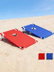 Bộ trò chơi ném túi đậu Cornhole gấp gọn, thiết kế tương phản đỏ và xanh dương, chất liệu vải Oxford dày dặn kết hợp với đế PVC chống trượt, không có họa tiết, bao gồm 8 túi đậu, thích hợp cho sân vườn, tiệc tùng, bãi biển, các buổi tụ họp Giáng sinh và Năm mới. - Trò chơi bao cát - Xem 8