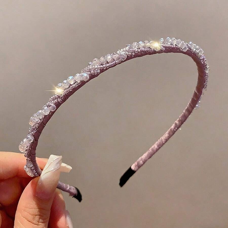 2026新款韩版优雅水晶发夹，仙女风发饰，女士美容家居卧室装饰发带发箍 - 紫色B - 查看 1