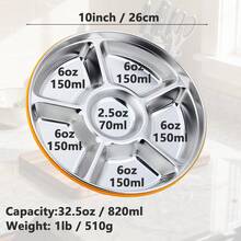 Motith Divided Serving Tray With Lid - Stainless Steel 10-Inch 6-Compartment Divided Snack/Vegetable/Fruit Tray For Christmas Parties, Snackle Box & Platter Container - Silver - View 8