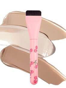 Pink Cherry Blossom Print Flat Foundation Brush, Seamless Concealer Brush, Thin Face Mask Brush For Beginners, Flat Head Brush, Seamless Makeup Brush - Multicolor - View 1