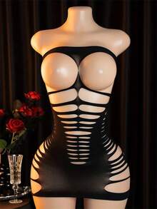 Strapless Hollowed Out Sleeveless Open Bra See Through Lingerie Erotic Babydoll Nightwear Chemises - Z69 - 查看 3