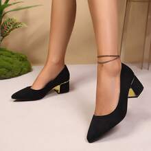 2026 New Preppy Office Thick Heel Pumps, Versatile Low-Cut High Heels, Soft Sole Pointed Toe Interview Dress Shoes For Women - Black - View 7