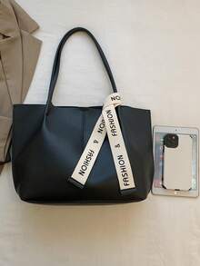 1 chiếc túi đeo vai thời trang nữ màu trơn, túi xách tay cao cấp đa năng dung tích lớn, thích hợp cho hẹn hò, mua sắm, làm quà tặng, đi làm, kèm khăn choàng tinh tế. - màu đen - Xem 8