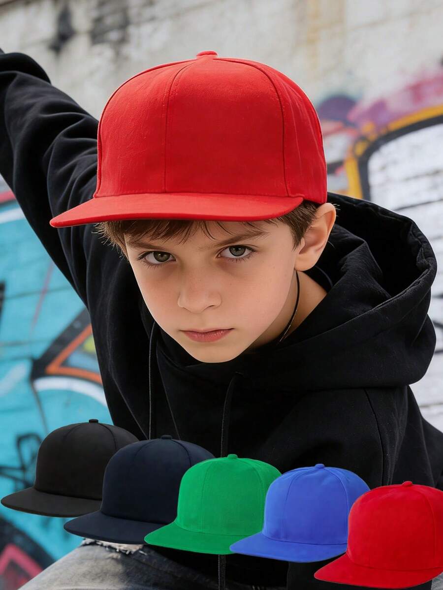1pc Unisex Kids' Sun Protection Fabric Hip Hop Flat Brim Hat, Outdoor Street Style For Summer - 1PC - View 1