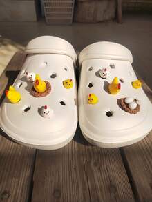 10pcs Cute Cartoon Yellow Hen, Chick, Egg Shoe Charms Set, Suitable For Clogs, Sandals - Multicolor - View 3