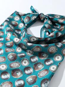 1 chiếc khăn bandana thời trang nữ in họa tiết cao bồi miền Tây, đa năng dùng hàng ngày, đi biển, đi nghỉ mát. - Màu xanh lam - Xem 4