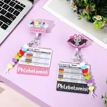 8 Pcs Phlebotomy Badge Reel Essentials Phlebotomist Nurse Accessories Set Order Of Blood Draw Beads With Card Holder ID Name Tag Phlebotomy Practice Kit For Lab Rn Supplies Gift - 彩色圖片 粉紅色 黑色 彩虹 - 查看 4