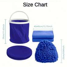Portable Car Wash Kit, 1pc 13L Collapsible Water Bucket & 1 Chenille Microfiber Mitt & 2 Towels - Outdoor Cleaning Kit Multi-Use For Auto, RV, Outdoor Adventures - A - View 3