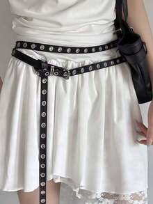 1pc Punk Style Perforated Belt, Versatile Denim Jeans Belt, Minimalist Hollow Out Decor Accessory For Women - A - View 5