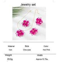 Bộ trang sức phong cách Boho gồm bông tai, dây chuyền và nhẫn màu hồng cánh sen, thiết kế hoa rỗng, thích hợp cho kỳ nghỉ và đeo hàng ngày. - Màu Hồng Tươi - Xem 7