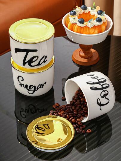 1pc Ceramic Canister, Food Storage Jar For Kitchen, Restaurant, Living Room, Airtight Seal Containers For Sugar, Candy, Spices, Herbs, Suitable For Home, Party, Restaurant, Camping, Picnic, Wedding Celebration, Party Serving Tray