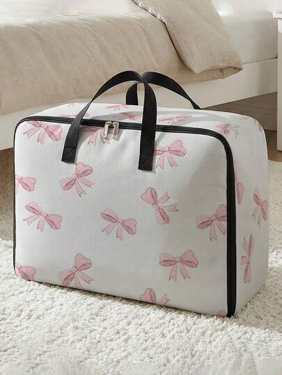 1pc Foldable Butterfly Print Storage Box, Suitable For Storing Clothes, Bedding, Quilts, Wardrobe Organization, Home Moving, Camping, With Zipper And Handle