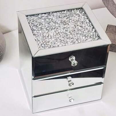 Biznest Crushed Crystal Drawer Jewellery Box - 3 Organizer Container Case Chest Trinket Box