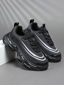 时尚休闲男鞋，经典时尚男士运动鞋系带跑步鞋，个性化男士运动鞋街头休闲鞋 - 黑與白 - 查看 5