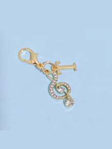 1pc Fashionable Elegant Lobster Clasp Rhinestone Music Note & Letter Shaped Keychain Pendant, Hollow Design With Embedded Rhinestones, Suitable For DIY Shoe Charms, Key Chains, Gift Packaging And Birthday/Holiday Gifts - Gold - View 22