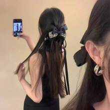 1pc Rhinestone Bow Ribbon Hair Claw Clip, 2025 New Elegant Hair Claw Hairpin Headpiece For Women, Hair Claws, Hair Slide, Hair Barrettes - Multicolor - View 2