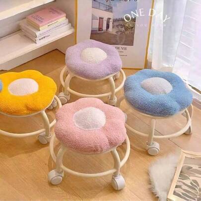 Flower Roller Stool, Quiet Swivel Casters, Portable Home Footrest Stool, Rotating Colorful Soft Cushion Stool For Living Room