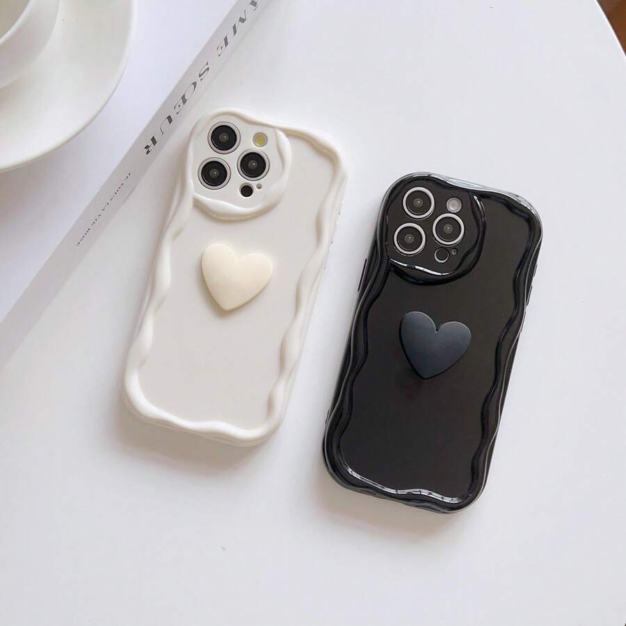 2个可爱时尚3D爱心TPU防震奶油色透明手机壳，适用于苹果17 Pro Max/17/16/15 Pro Max/15 Plus/15 Pro/15/14 Pro Max/14 Plus/14 Pro/14/13 Pro Max/Pro Max/12 Pro Max/12 Pro/12/11 Pro Max/11，是圣诞节、新年、复活节送给家人和朋友的完美礼物，也是圣诞节的最佳选择。 - 彩色 - 查看 1