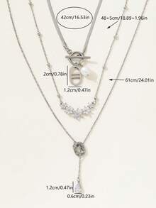 3条可叠戴或单独佩戴的银色项链，百搭铜质立方氧化锆项链套装，适合约会、聚会、送礼和日常佩戴 - 銀色 - 查看 9