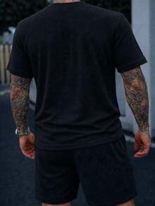 Textured T-Shirt And Shorts Set, 2-Piece Kit, New Release, Premium Fabric - Black - View 2
