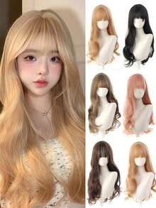 沙金色波浪长刘海合成假发，适合角色扮演、洛丽塔派对等场合，自然耐热。 - 彩色 - 查看 1