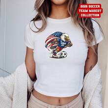 World Cup 2026 Country Mascot Baby Tee, 2026 World Cup USA Baby Tee, Soccer Graphic Tee, Soccer Fan Apparel, Mascot Crop Top Y2K - 白色 - 查看 1