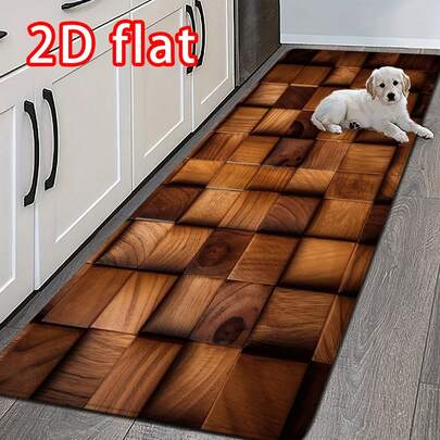 1 buc/2 buc/3 buc covor lung de bucătărie antiderapant, cu model vintage 2D, cu granulație de lemn, absorbant și cu revenire ridicată, ușor de depozitat și curățat, potrivit ca și cadou, preș de ușă lavabil la mașină, covor de baie, covor absorbant antiderapant pentru bucătărie, living, spălătorie, covor decor cameră