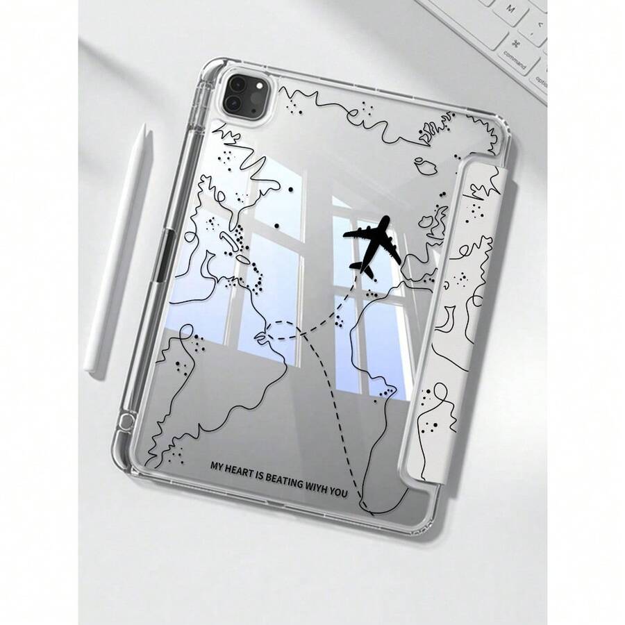 The Beautiful And Cute Cartoon Airplane Map Line Double-Sided Painted Acrylic Transparent Crystal Back Cover Is Shockproof And Suitable For 7th Generation, 8th Generation (10.2 Inches), And 10th Generation. It Has A Built-In Pen Slot And Supports Sleep And Wake-Up Functions/Multiple Folding Stand Methods. These Are Halloween Gifts And New Year Gifts - Xem 1