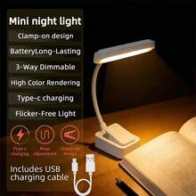 New Rechargeable LED Clamp Book Light, 360° Rotatable & Bendable, 3 Color Temperatures Dimmable, USB Charging Portable Reading Light, Bedroom Night Light - 夾書燈 - 查看 8