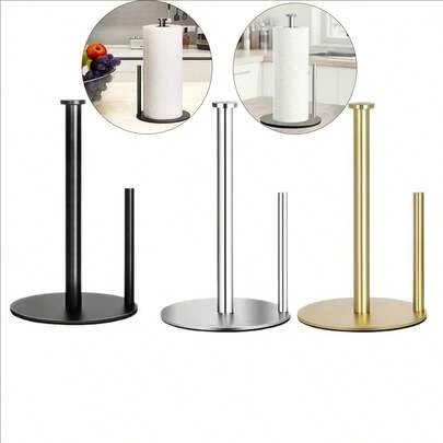 1 Set Of Stainless Steel Kitchen Tissue Holder With Weighted Base - Heavy-Duty Countertop Storage, Desktop Cling Film Holder, Space Saving Design, Suitable For Tissue, Toilet Paper, Kitchen Tissue, Cling Film Storage, Suitable For Kitchen, Bathroom, Living Room, Home Vertical Storage Tools, Modern And Durable Kitchen Products